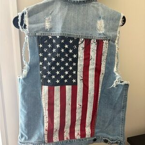 Kittenish Light Blue Denim Vest American Flag Size Small